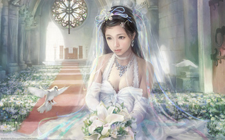 голуби, невеста, красота, I-chen lin, букет, цветы, девушка