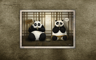 сидят, кушают, kung fu panda, кунг-фу панда, панды, взгляд