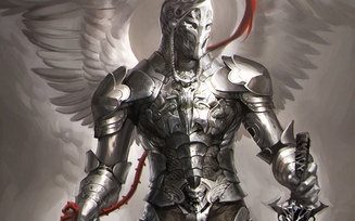 sakimichan, рыцарь, ангел, оружие, крылья, меч, Арт, доспехи